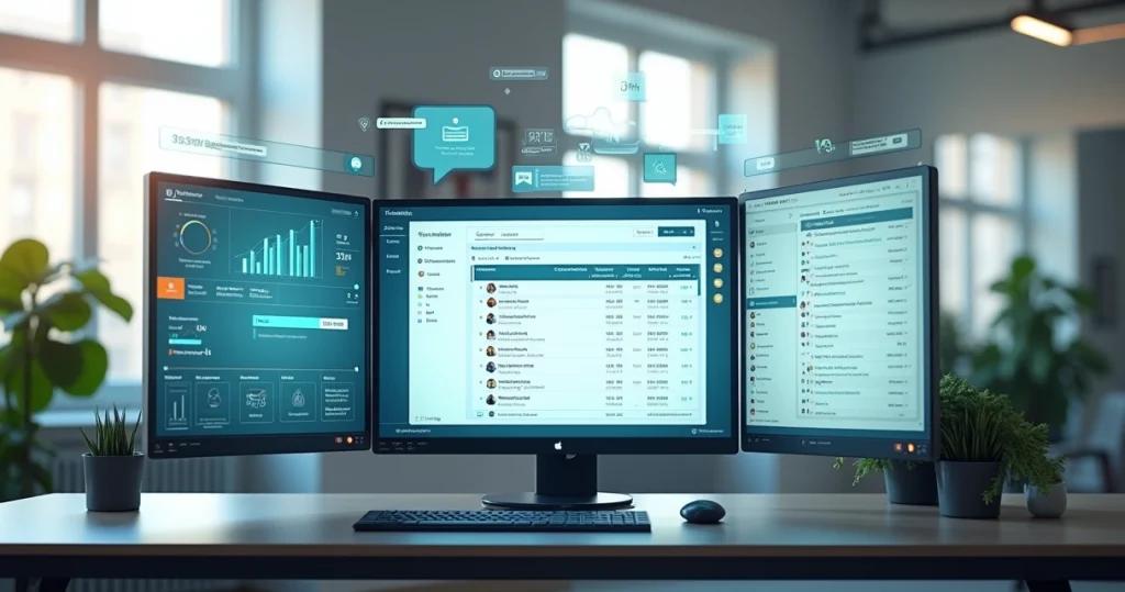 Centralização de atendimento multicanal com telas mostrando e-mail, chat, telefone e WhatsApp integrados