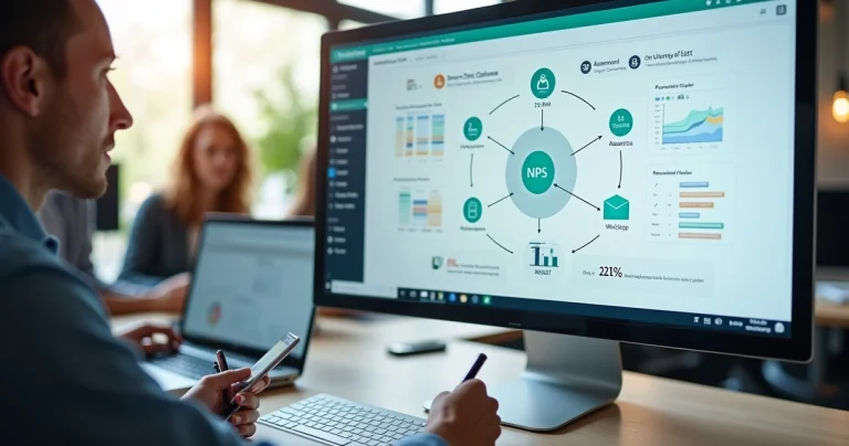Centralização de canais de atendimento omnichannel em tela de computador com gráficos e fluxos de comunicação