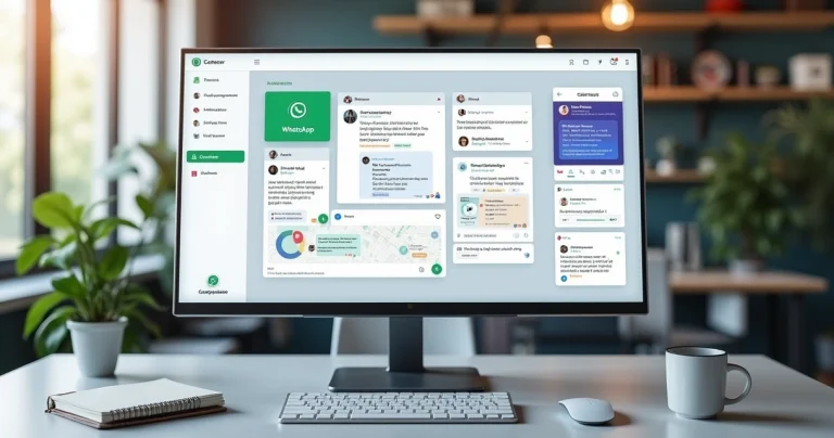 Interface digital com múltiplos canais de comunicação integrados mostrando WhatsApp, chatbot e PABX virtual num painel moderno e organizado