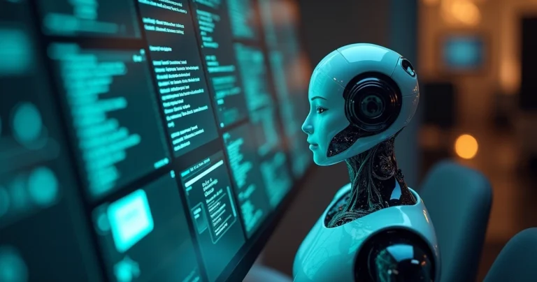 Interface digital mostrando chatbot ativo numa tela de computador com ícones de WhatsApp, CRM e automação ao redor