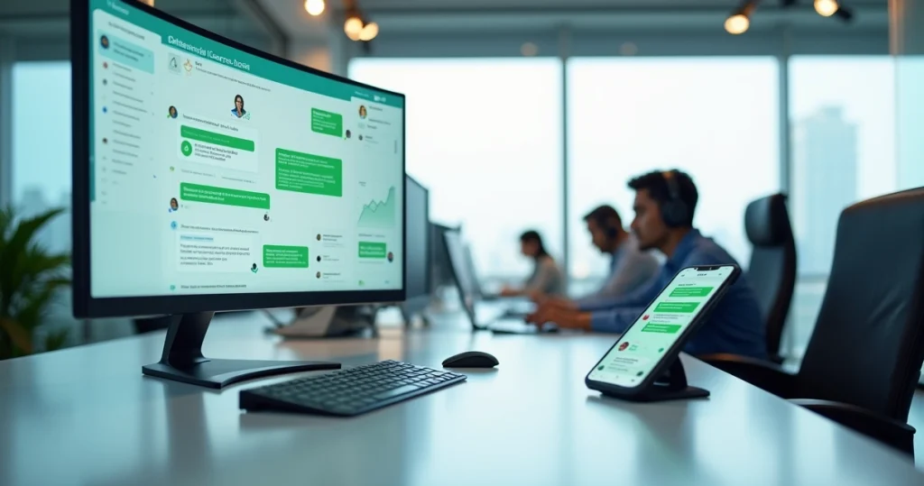 Painel com chatbot atendendo cliente em múltiplos canais digitais