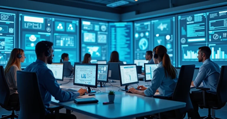 Central de atendimento com monitoração de múltiplos canais e automação digital em ambiente moderno