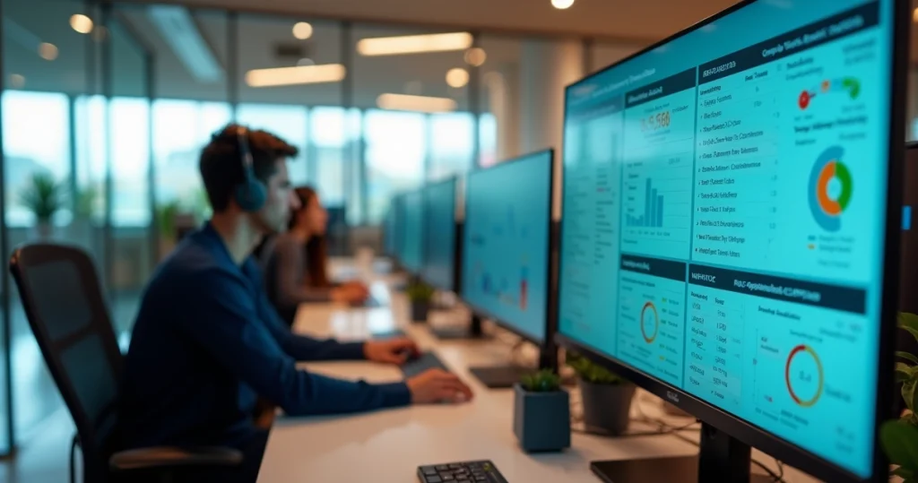 Tela de discador automático em operação em um call center omnichannel moderno