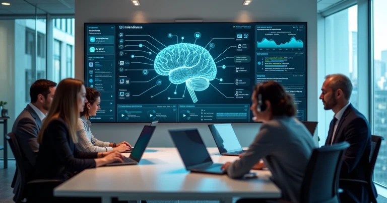 Equipe de vendas B2B usando telas com IA e automação no atendimento