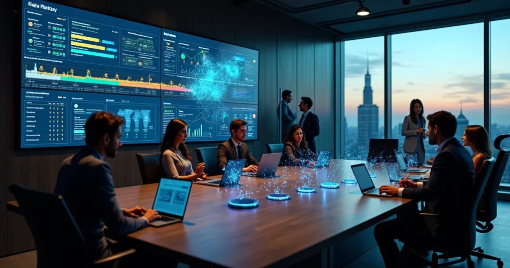 Equipes de vendas B2B acompanhando painel de inteligência artificial em operação comercial