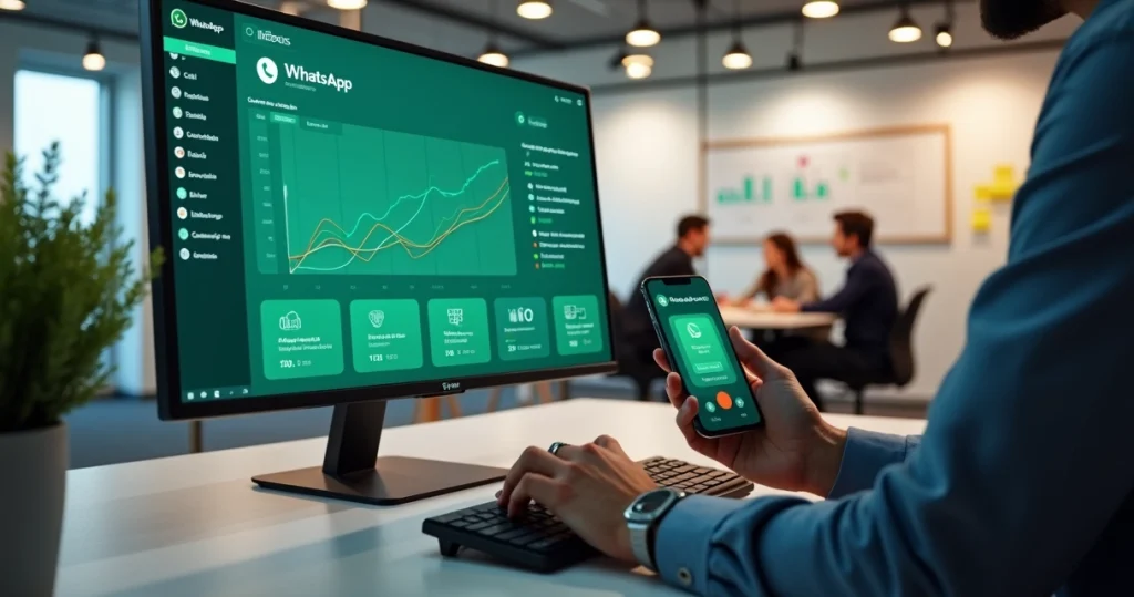 Tela de computador com dashboard de vendas integrado ao WhatsApp Call